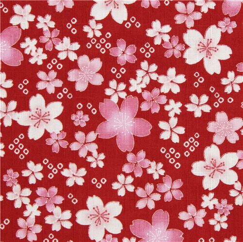 Diseño flor de cerezo rosa sobre rojo tela tramada dobby Asia floral -  modesS4u