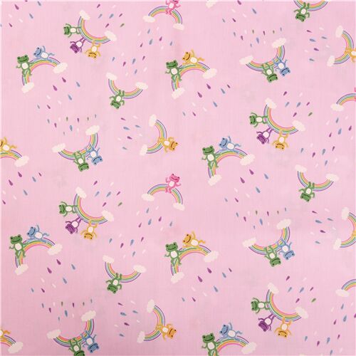 Resto de (25 x 110 cm) - Tela rosa de arcoiris con ranas felices de colores 2