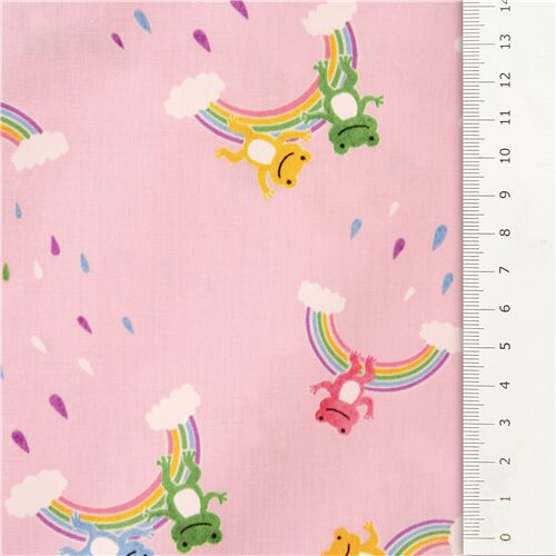 Resto de (25 x 110 cm) - Tela rosa de arcoiris con ranas felices de colores 3