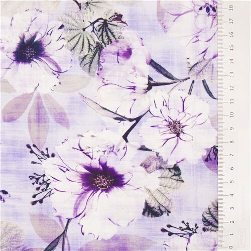 Resto de (19 x 109 cm) - Tela EE. UU. digital Quilting Treasures violeta  grandes flores blancas tall - modesS4u