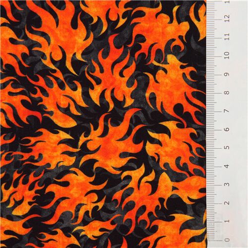 QT Fabrics black and grey fabric with orange flames - modeS4u