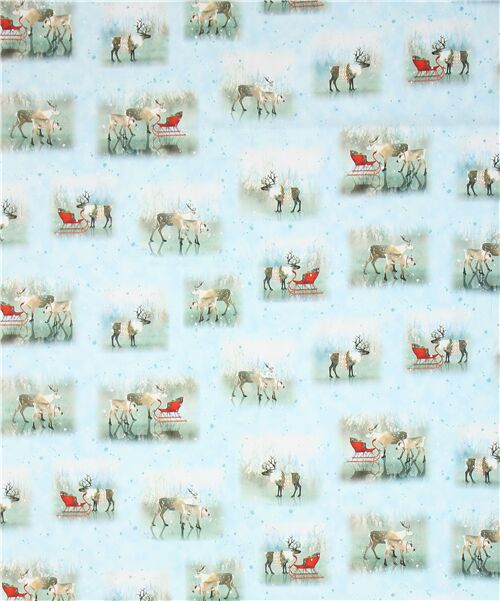 QT Fabrics light blue Christmas fabric with reindeer modeS4u