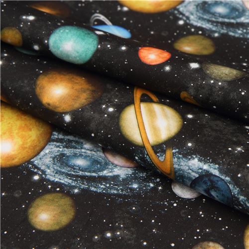Remnant (40 x 109 cm) - Quilting Treasures black outer space fabric with planets 4