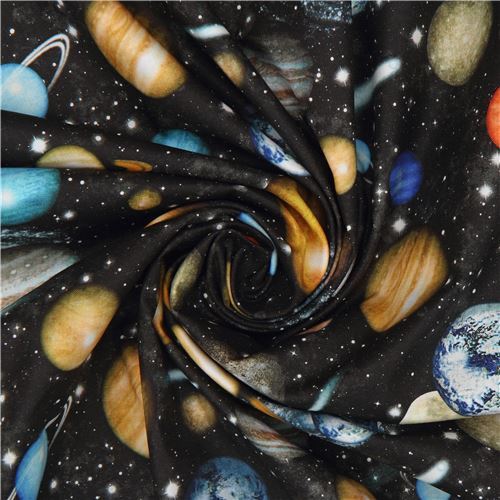 Remnant (40 x 109 cm) - Quilting Treasures black outer space fabric with planets 5