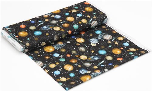 Remnant (40 x 109 cm) - Quilting Treasures black outer space fabric with planets 6