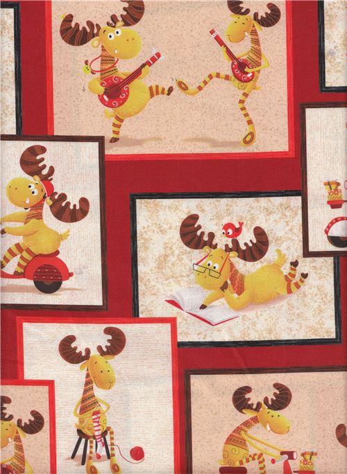 Quilting Treasures dark red moose fabric modeS4u