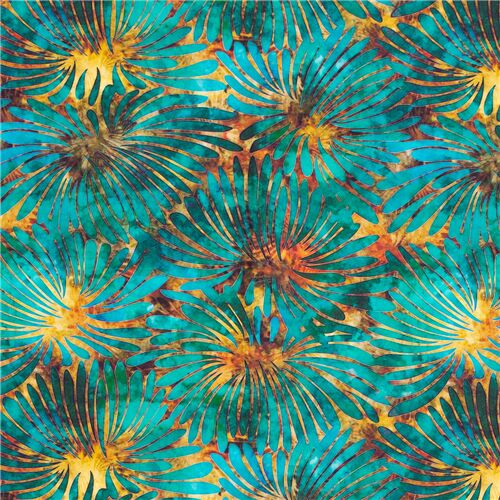 Quilting Treasures fabric exotic blue green flower print by Japanese ...