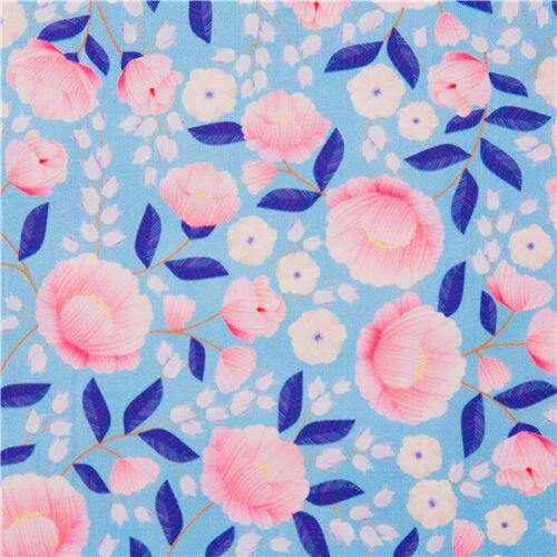 Quilting Treasures tela floral azul claro con peonías rosas impresión  digital US - modesS4u