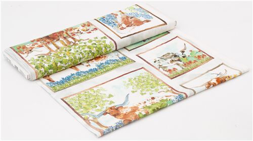 Remnant (38 x 109 cm) - Quilting Treasures panel fabric with longhorn cows flowers cactus watercolou 4