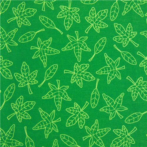 Tissu en coton vert avec des contours de feuilles dessins Tissu