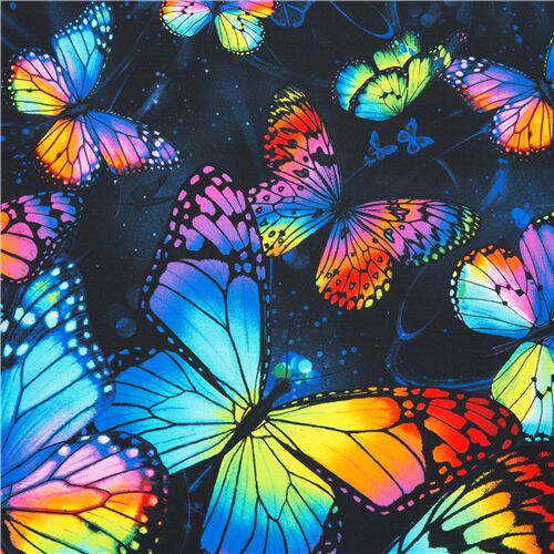 Rainbow large small butterfly Timeless Treasures panel fabric - modeS4u