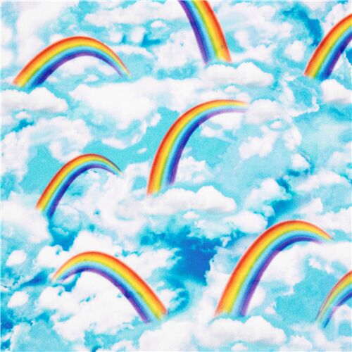 Regenbogen, wei, Wolken, blau, Polyester, extrabreiter Minky Stoff