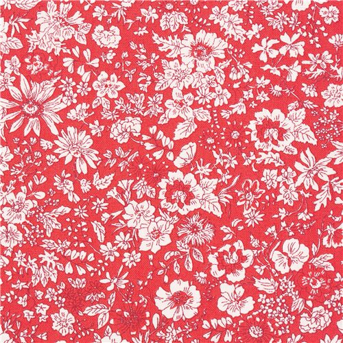 Red fabric with white floral silhouettes by Liberty Fabrics Fabric