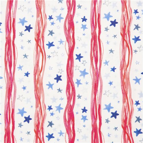 Rot-weier und blauer US-Flaggen-inspirierter Baumwollstoff mit Aquarelldesign Stoff