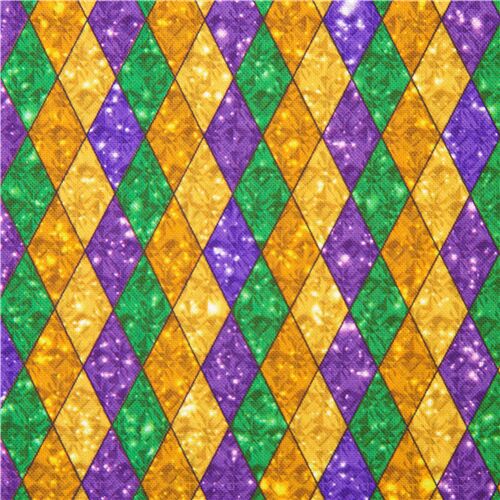 Mardi Gras Golden Purple Diamonds Fabric by Quilting Treasures