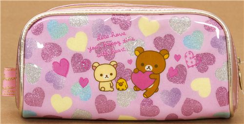 Rilakkuma bear pencil case with glitter heart from Japan - Pencil Cases ...