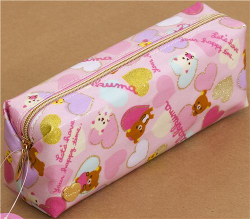 Rilakkuma bear pencil case with hearts and gold glitter - modeS4u
