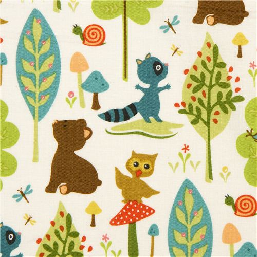 Riley Blake animal fabric with owl racoon bear tree - Animal Fabric ...