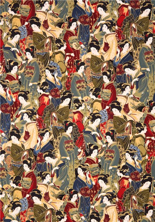 Robert Kaufman Japanese geisha Asia fabric Crimson Fabric by Robert