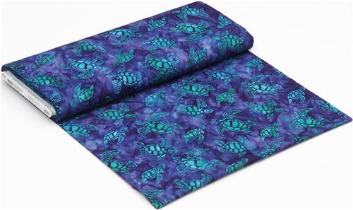 Remnant (34 x 112 cm) - Robert Kaufman batik fabric in dark purple with turtles 6