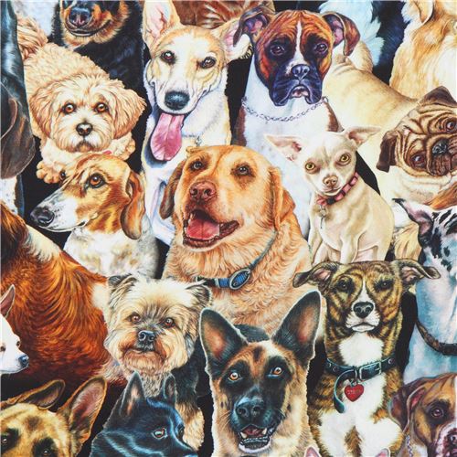 Robert Kaufman black brown grey dog fabric Whiskers and Tails Digital