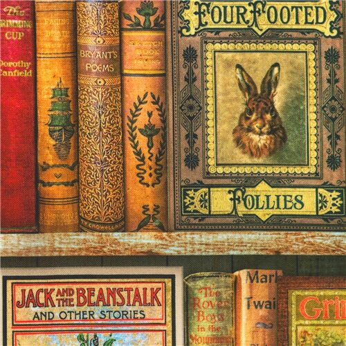 Robert Kaufman book shelf fabric with classic children's literature Fabric