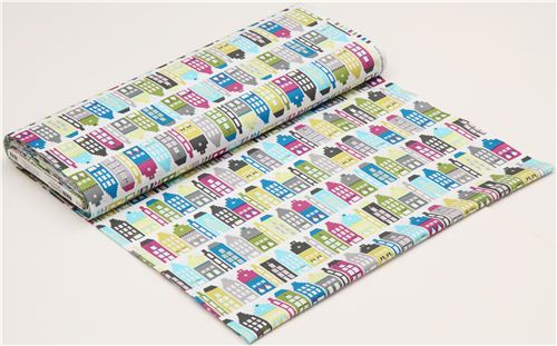 Robert Kaufman city fabric with green and grey houses 3