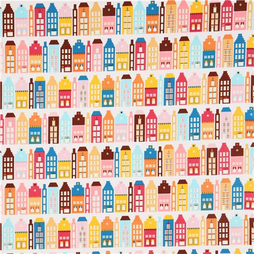 Robert Kaufman city fabric with yellow and orange houses 2