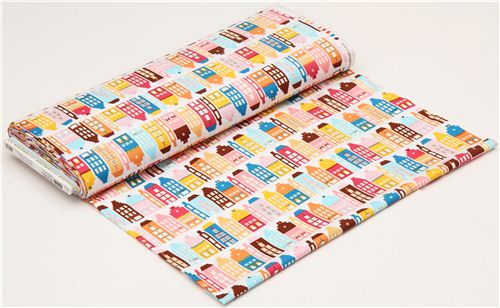 Robert Kaufman city fabric with yellow and orange houses 3