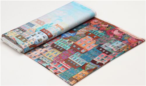 Robert Kaufman colorful houses buildings fabric Fabric by Robert