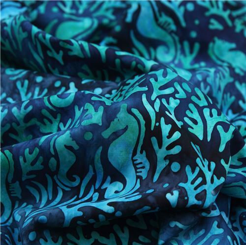 Robert Kaufman dark blue seahorse Batik fabric - modeS4u