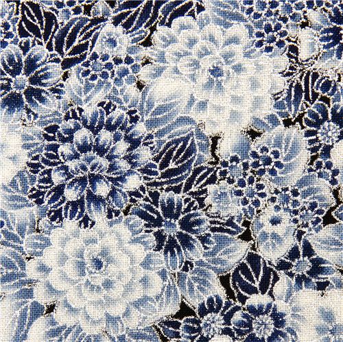 Robert Kaufman fabric with blue flowers from the USA 1