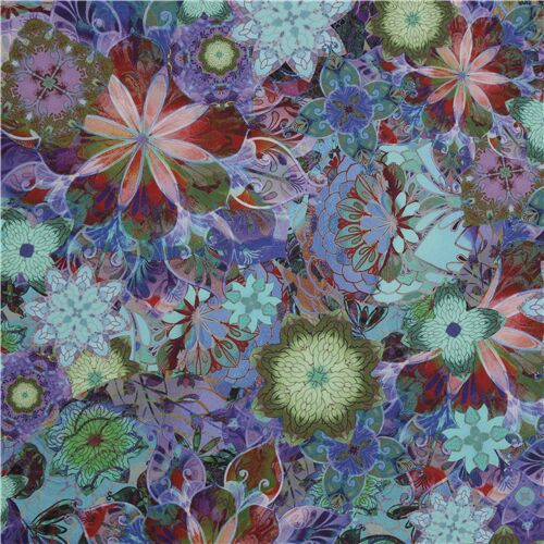 Robert Kaufman flower medallion murano blue purple fabric Fabric