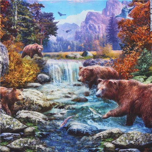 Robert Kaufman forest bear panel fabric - Animal Fabric - Fabric ...