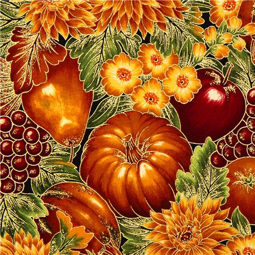 Robert Kaufman golden autumn fabric fruit & flower 1