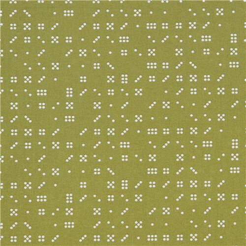Tissu en coton vert avec des dominos et des pois blancs Tissu