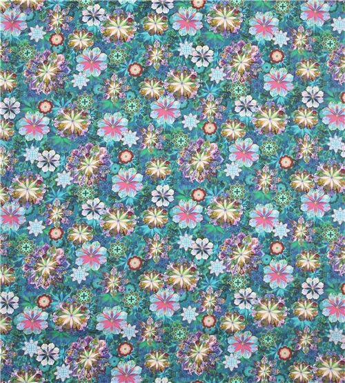 Robert Kaufman green lawn fabric with colorful medallion flower modeS4u