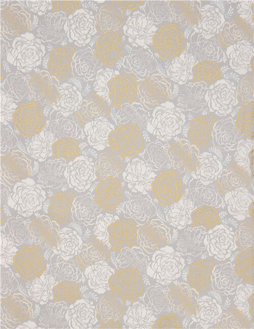 Wishwell Metallic Gold Graphic Flower Fabric by Robert Kaufman - modeS4u