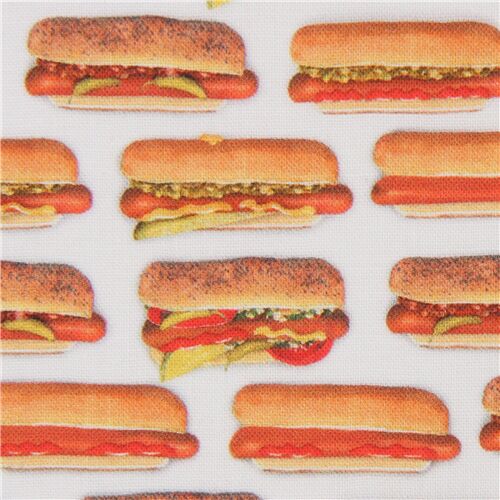 Robert Kaufman hot dog fabric in white Fabric