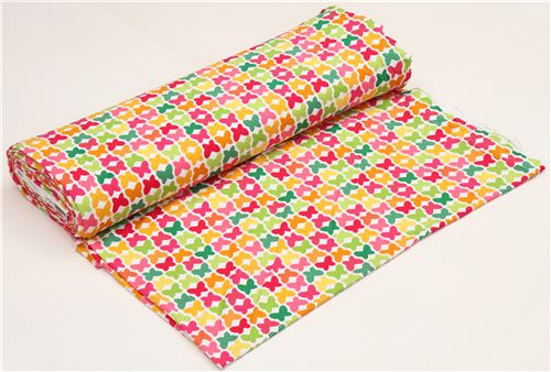 Robert Kaufman Jersey Stoff mit Schmetterlingen pink-gelb 3