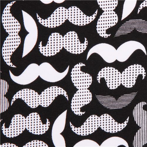 Robert Kaufman moustache Jersey knit fabric black-white Fabric by ...