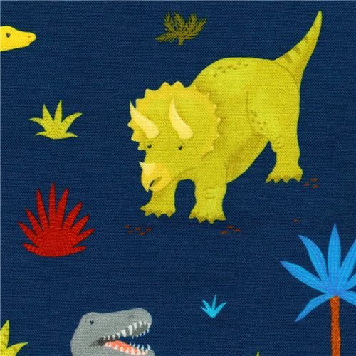 Robert Kaufman navy blue dinosaur fabric modeS4u