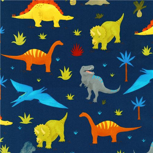 Tela de Robert Kaufman azul marino con dinosaurios - modesS4u
