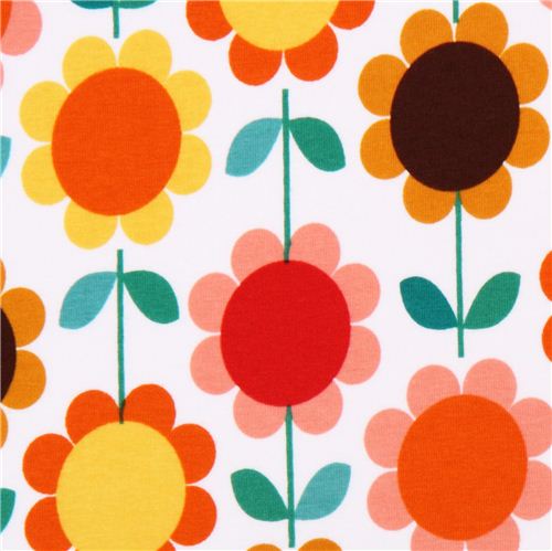 Robert Kaufman orange-yellow flower Jersey knit fabric 1