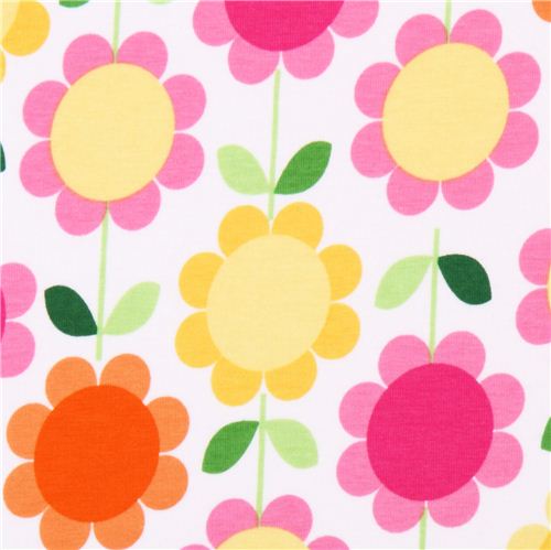 Robert Kaufman pink-yellow flower Jersey knit fabric Fabric by Robert ...