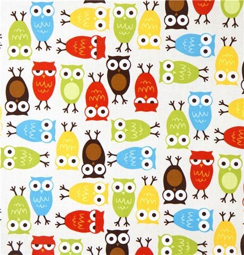 Remnant (26 x 62 cm) - Robert Kaufman premium laminate fabric colourful owls 3