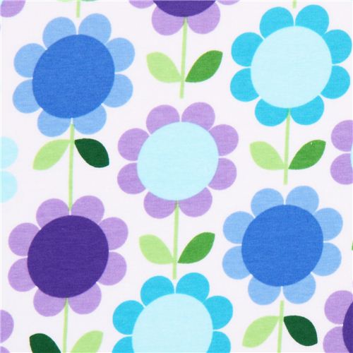 Robert Kaufman purple-blue flower Jersey knit fabric 1