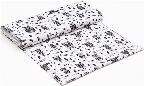 Remnant (20 x 112 cm) - Robert Kaufman white Halloween fabric with haunted houses 6