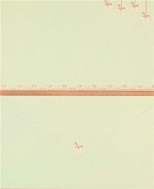 Rocking horse letter set pastel pink green 3 envelopes 6 sheets paper 3