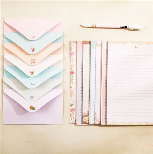 Rocking horse letter set pastel pink green 3 envelopes 6 sheets paper 5